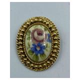 HAND PAINTED FLORAL VICTORIAN STYLED BROOCH