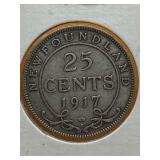 NEW FOUNDLAND  WWI 1917 25 CENT ***SILVER*** LOW