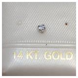 14K WHITE GOLD CUBIC ZIRCONIA  NOSE PIN, MADE IN