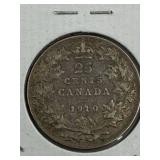 ANTIQUE 1910 CANADA 25 CENT ***SILVER 92.5%***