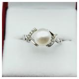 STERLING SILVER 7.7MM X 7.6MM NATURAL PEARL RING