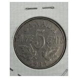CANADA 1924 5 CENT (100% NICKEL) LOOKS