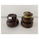 LOT OF 2 BROWN ANTIQUE GLASS ELECTRIC INSULATORS