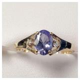 10K YELLOW GOLD TANZANITE(0.9CT) DIAMOND(0.02CT)