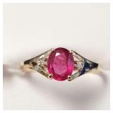 10K YELLOW GOLD RUBY(1CT) DIAMOND(0.02CT)  RING