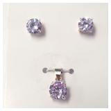 SILVER PINK CZ EARRING AND PENDANT   SET