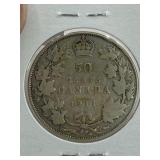 ANTIQUE 1911 CANADA 50 CENT***SILVER  92.5% ***