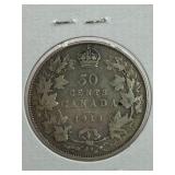 ANTIQUE 1913 CANADA 50 CENT***SILVER  92.5% ***