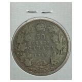 ANTIQUE 1910 CANADA 50 CENT***SILVER  92.5% ***
