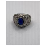 HEAVY BLUE STONE STATEMENT RING SZ APPROX 6  -