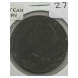 ANTIQUE 1837 PROVINCE OF CANADA  PENNY - MINT
