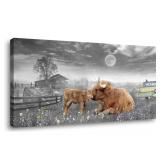CANVAS PRINT HIGHLAND COW WITH CALF WALL ART
