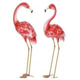 SET OF 2 METAL FLAMINGOS 35.5x12.5