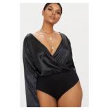 Plus Black Satin Plunge Bodysuit Large Black
