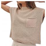 Women's Knitted Sweater Vest Mock Neck Cap C