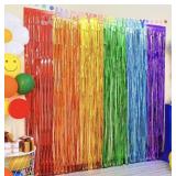 Rainbow Foil Fringe Curtains, 2 Pack Rainbow Party