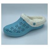 Removable Faux Fur Clog Size 9 Blue & White