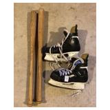 (2) BASEBALL BATS AND BAUER SKATES SIZE 5 1/2 EE
