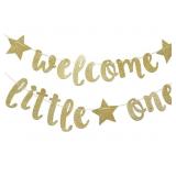Firefairy Welcome Little One Glitter Gold Banner