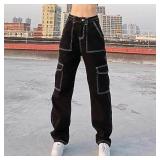 White Thread Black Cotton Jeans Women Casual White Thread Black Cotton Jeans Women Casual