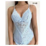 SZ S Floral Lace Scallop Trim Crotchless Teddy SZ S Floral Lace Scallop Trim Crotchless Teddy
