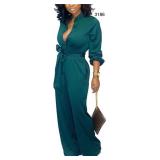 Sz M Women's Jumpsuit Wide Leg Long Sleeve Solid Sz M Women's Jumpsuit Wide Leg Long Sleeve Solid