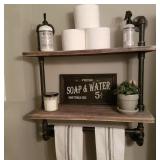 RUSTIC WALL MOUNTED PIPE SHELVES WITH TOWEL BAR 2 RUSTIC WALL MOUNTED PIPE SHELVES WITH TOWEL BAR 2
