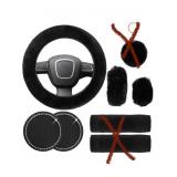 CUTE FLUFFY STEERING WHEEL COVER SET FOR WOMEN -