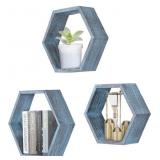 COMFIFY, 3 PC- HEXAGONAL RUSTIC WOODEN SHELVES