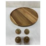 ROUND WOODEN SERVING TREY TABLE 11IN