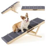 IVVIQQ FOLDABLE WOODEN NON SLIP DOG RAMP (GREY