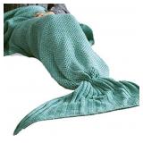 KNITTED MERMAID TAIL BLANKET(GREEN) 55X24IN