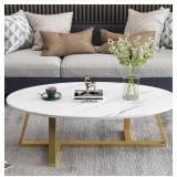 WOLAWU OVAL 40IN FAUX WHITE MARBLE COFFEE TABLE -