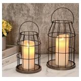 YORKMILLS SET OF 2 LANTERN CANDLE HOLDERS (BROWN