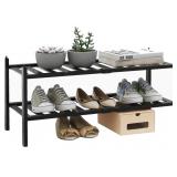 QUISEOLU 2-TIER BAMBOO BLACK SHOE RACK(11.8 X