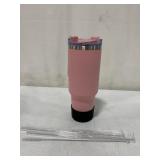 LARGE TUMBLER CUP WITH STRAW AND HANDLE 11 x4IN