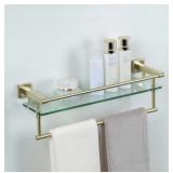 WOINDO, MODERN BRUSHED GOLD GLASS BATHROOM SHELF