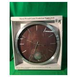 METAL WOOD GRAIN PENDULUM WALL CLOCK