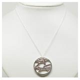 STERLING SILVER CHAIN WITH RED CRYSTAL PENDANT,