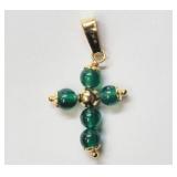 10KT YELLOW GOLD GREEN AGATE CROSS PENDANT