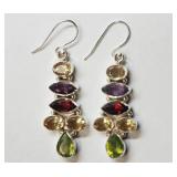 STERLING SILVER MULTI-GEMSTONE EARRINGS