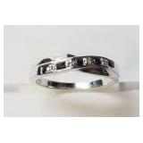 STERLING SILVER DIAMOND SAPPHIRE RING
