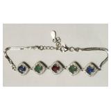 STERLING SILVER WITH SAPPHIRE, EMERALD, RUBY AND