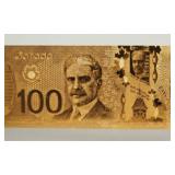 GOLD FOIL 100 DOLLAR CANADIAN BILL