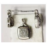 STERLING SILVER DIAMOND SET WITH EARRINGS AND
