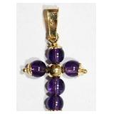 10K YELLOW GOLD AMETHYST BEAD CROSS PENDANT