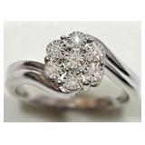 STERLING SILVER DIAMOND FLORAL RING
