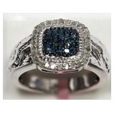 STERLING SILVER BLUE AND WHITE DIAMOND (0.53CT)