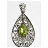 14K WHITE GOLD PERIDOT ANTIQUE STYLE FILIGREE