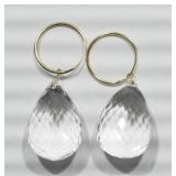 14KT YELLOW GOLD QUARTZ (70CT) LARGE EARRINGS